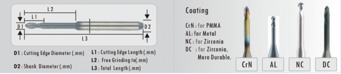 VHF K5 2.0mm Dental Milling Burs Untuk Mesin Penggilingan Cad Cam VHF Cam 0