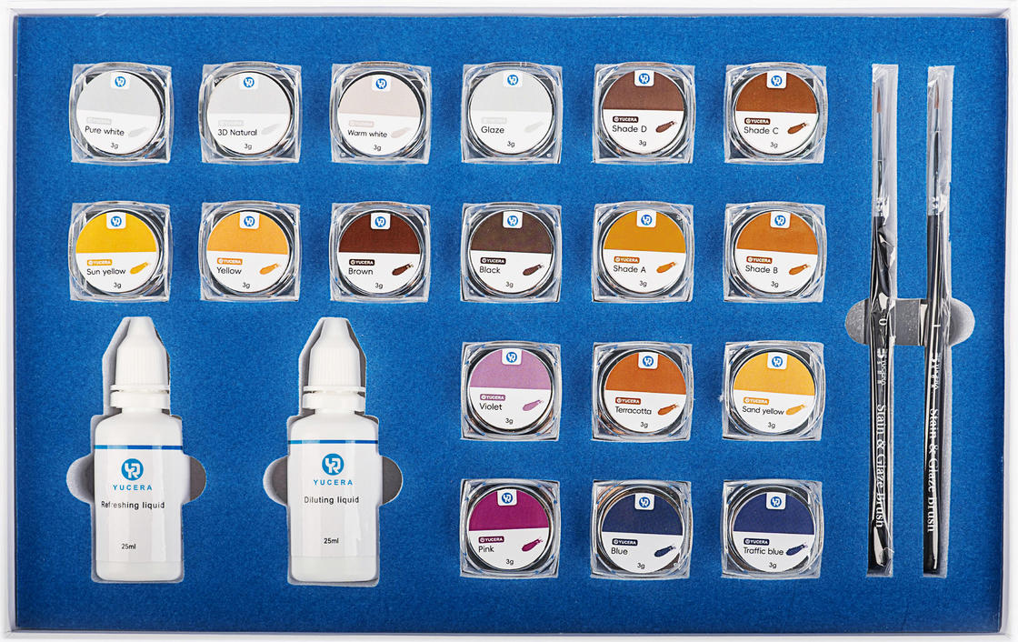Yucera Dental Lab Essentials Kit Pewarnaan & Glazing Zirkonia Keramik 18-Warna untuk Gigi yang Disesuaikan