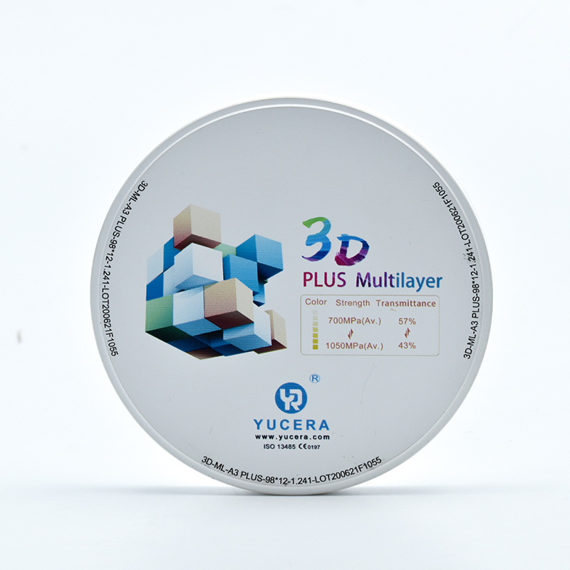 Blok Zirkonia Gigi YUCERA 3D Posterior Bridge Material | Kekuatan 1200MPa & Transmisi Cahaya 45%