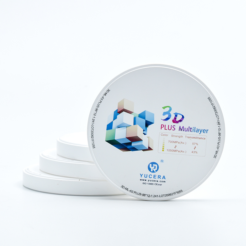 Cakram Zirkonia Gigi 98mm YUCERA 3D Multilayer | 1050MPa/43-57% Transmisi Cahaya | Bersertifikasi ISO 13356
