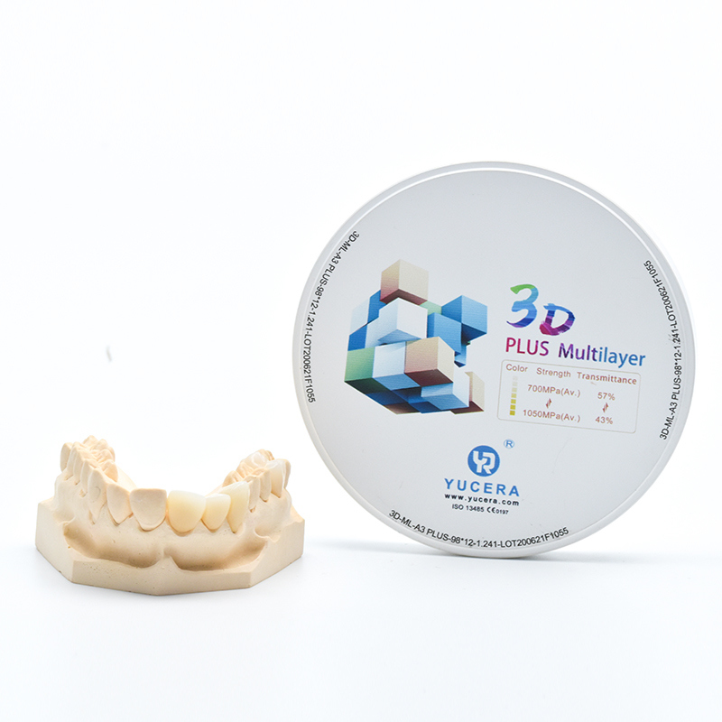 Cakram Zirkonia Gigi 98mm YUCERA 3D Multilayer | 1050MPa/43-57% Transmisi Cahaya | Bersertifikasi ISO 13356